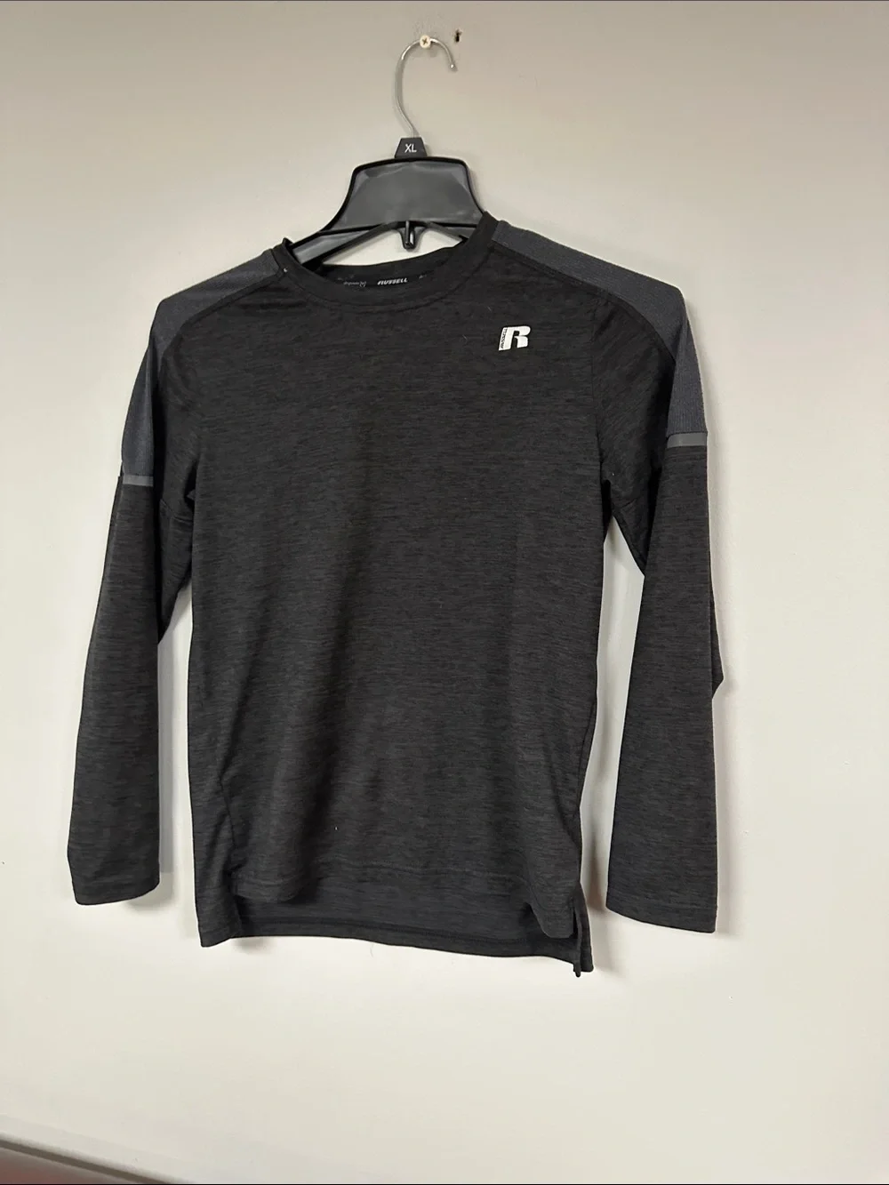 Russel Dripower Performance Charcoal Gray  Long Sleeve Tee, Size 10-12